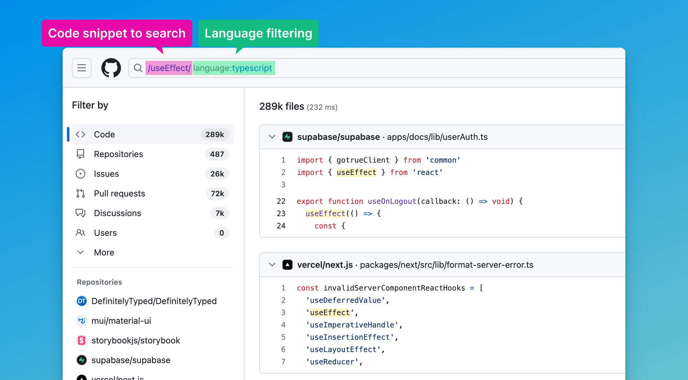 Basic GitHub code searching
